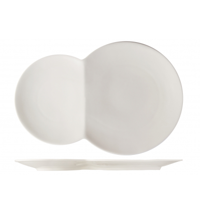 Plato porcelana Blanco compartimentado para combinados Infinity 37x25 cm (Ø23-Ø20cm). B'GHEST 01170401 (6 unidades)