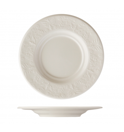 Platillo para taza de consomé porcelana Blanco con grabado Karla 17 cm. B'GHEST 01170117 (6 unidades)