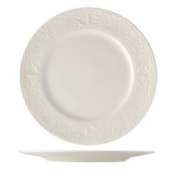 Plato llano porcelana Blanco con relieves grabados Karla Ø28,5 cm. B'GHEST 01170102 (6 unidades)