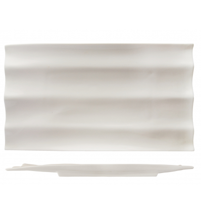 Source rectangulaire plate avec ondes en porcelaine Atlantique 33,5x18 cm. Rosenhaus 01010305 (6 unités)