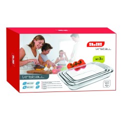 Fuentes rectangulares de vidrio borosilicato para horno Kristall (Set de 3 fuentes). Dimensiones: 29,5x17 cm altura 5 cm, 34,5x2