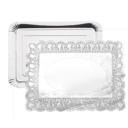 Juego de 3 Bandejas 34x26cm+3 Blondas 30x39cm Plata. Gran calidad. 