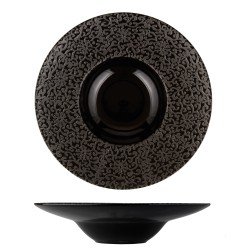 Plato hondo ala ancha porcelana Negro brillo decoracion flores Atlantic Ala Grande 25 cm. ROSENHAUS 01010409 (6 unidades)