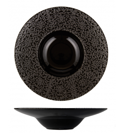 Plato hondo ala ancha porcelana Negro brillo decoracion flores Atlantic Ala Grande 25 cm. ROSENHAUS 01010409 (6 unidades)