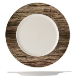 Plato presentación porcelana Blanco con borde amaderado Teakwood Ø32 cm. B'GHEST 01170414 (6 unidades)
