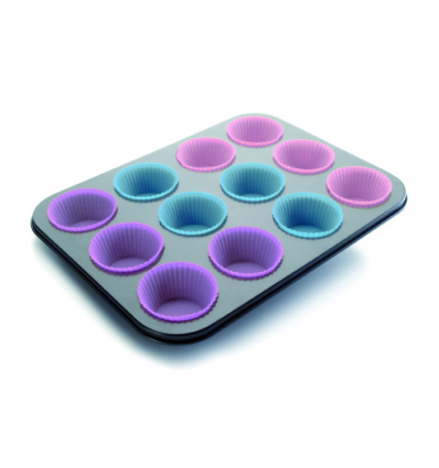 MOLDES MUFFIN 12 CAVIDADES 12 CAPSULAS 39X27X3.5CM 6 UNIDADES DE IBILI 827000