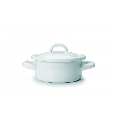 Cazuela / Olla mini con asas acero esmaltado vitrificado Blanco "Vintage Blue". Dimensiones: Ø 12 cm 36 cl. 902712 IBILI (12 uni