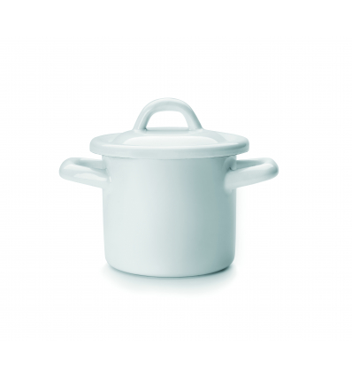 Cazuela / Olla mini alta con asas acero esmaltado vitrificado Blanco "Vintage Blue". Dimensiones: Ø 10 cm. 902910 IBILI (6 unida