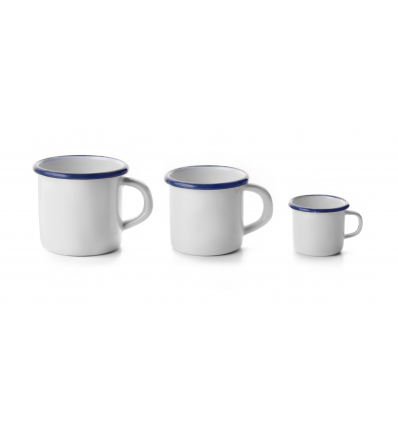 Taza mug/pote acero esmaltado vitrificado Blanco con borde Azul "Vintage Blue". Dimensiones: Ø 5 cm, capacidad 7,5 cl.. 903005 I