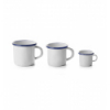 Taza mug/pote acero esmaltado vitrificado Blanco con borde Azul "Vintage Blue". Dimensiones: Ø 7 cm, capacidad 30 cl.. 903007 IB