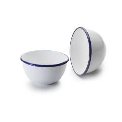 Bol redondo acero esmaltado vitrificado Blanco con borde Azul "Vintage Blue"". Dimensiones: Ø 14 cm. 904214 IBILI (12 unidades)