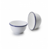 Round bowl enameled steel white vitrified with blue "vintage blue" border. Dimensions: Ø 14 cm. 904214 Ibili (12 units)