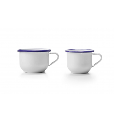 Taza mug acero esmaltado vitrificado Blanco con borde Azul "Vintage Blue"". Dimensiones: Ø 7x altura 6 cm, capacidad 30cl. 9047