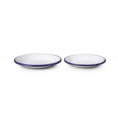 Platillo para aperitivo acero esmaltado vitrificado Blanco con borde Azul "Vintage Blue". Dimensiones: 14 cm. 905614 IBILI (12 u