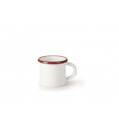 Taza mug/pote acero esmaltado vitrificado Blanco con borde Rojo "Bordeaux". Dimensiones: Ø 7 cm, capacidad 30cl.. 909407 IBILI (6 unidades)