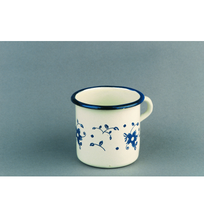 Taza mug acero esmaltado vitrificado Blanco con decoración Azul "Sena"". Dimensiones: Ø 8 cm, capacidad 40cl.. 918508 IBILI (12 