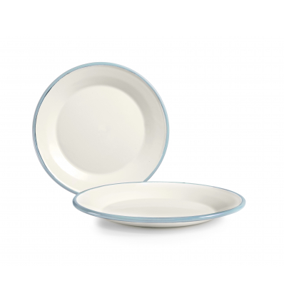 Plato para postre acero esmaltado vitrificado Blanco con borde Azul claro "Versalles". Dimensiones: Ø 18 cm.. 920018 IBILI (6 un