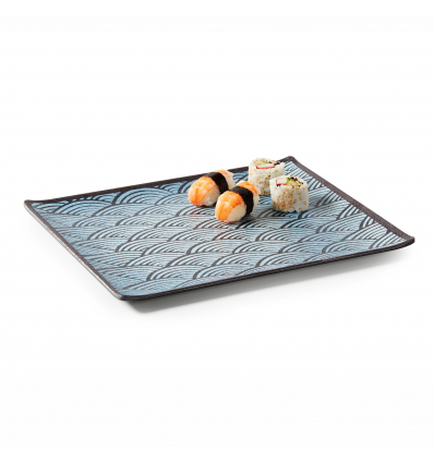 Bandeja rectangular gastronorm 1/3 para presentaciónes de melamina Azul "Ocean". Dimensiones: 32,5 x 17,6 cm, altura 2 cm. PUJADAS P22310