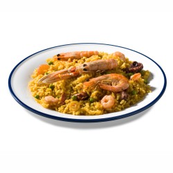 Plato llano melamina Blanco con borde Azul "Mediterránea". Dimensiones 22,5 cm, altura 2 cm. PUJADAS P22725 (1 unidad)