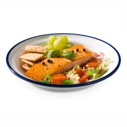 Plato hondo melamina Blanco con borde Azul "Mediterránea". Dimensiones 20 cm, altura 3,5 cm. PUJADAS P22726 (1 unidad)