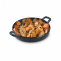 Cazuela mini redonda de melamina Negro. Dimensiones: Ø 14,5 , largo con asas: 19 cm, altura 3,5 cm. PUJADAS P23836 (96 unidades)