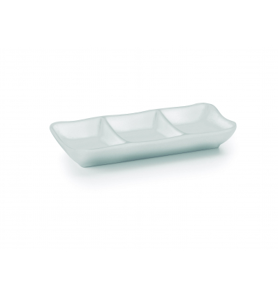 Bol rectangular con tres compartimentos para salsas de melamina "LacorWhite". Dimensiones 19X8X3. LACOR 63280 (6 unidades)