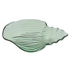 Plato llano forma de caracola de vidrio Verde "Seacone" 29x18cm. ARDACAM 6493 (Seis unidades)