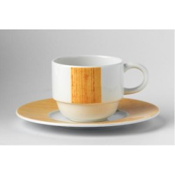 Taza café con leche porcelana Blanco con raya vertical amarillo rayado Glubel 14 cl. B'GHEST 01170074 (6 unidades)