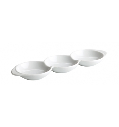 Bandeja triple compartimento redondo porcelana Blanco Ming Compartimentado 29x9x2.5 cm. B2703 (6 unidades)