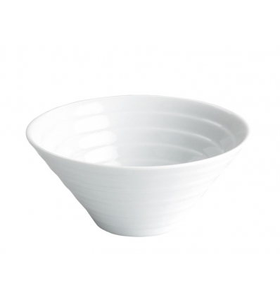 Bol cónico estriado apilable de porcelana Blanco Mía Ø 8.5X4 CM. 7.5 CL. B2341R (48 unidades)