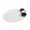 Plato para salsas (2 salseras incluidas, Negro y Blanco) porcelana Blanco Bordeaux 34x28x2cm. B2924 (6 unidades)