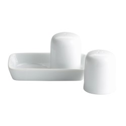 Salero y pimentero redondo con bandeja porcelana Ming Ventana 12X7X6 CM. B2043 (60 unidades)