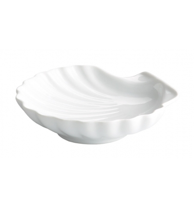 Plato degustación aperitivo con forma de concha (coquille) apilable porcelana Blanco 14X14X3.5 CM. B2058R (120 unidades)