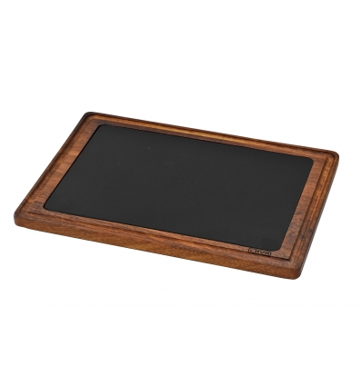 Bandeja de pizarra con soporte de madera de Iroko 35x25 cm. P635013 (6 unidades)