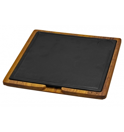 Bandeja de pizarra cuadrada con soporte de madera de Iroko (abertura en madera para facilitar extracción) 30x30 cm. P635019 (8 u