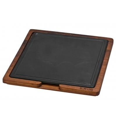 Bandeja de pizarra cuadrada con soporte de madera de Iroko (abertura en madera para facilitar extracción) 25x25 cm. P635020 (6 u