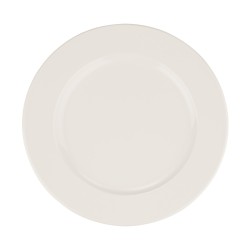 Doce platos llanos de Ø27 cm de porcelana bone china de alta calidad.