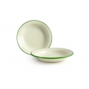 Plato hondo acero esmaltado vitrificado Blanco con borde Verde "Musgo". Dimensiones: Ø 22 cm.. 936722 IBILI (6 unidades)