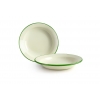 Plato hondo acero esmaltado vitrificado Blanco con borde Verde "Musgo". Dimensiones: Ø 22 cm.. 936722 IBILI (6 unidades)