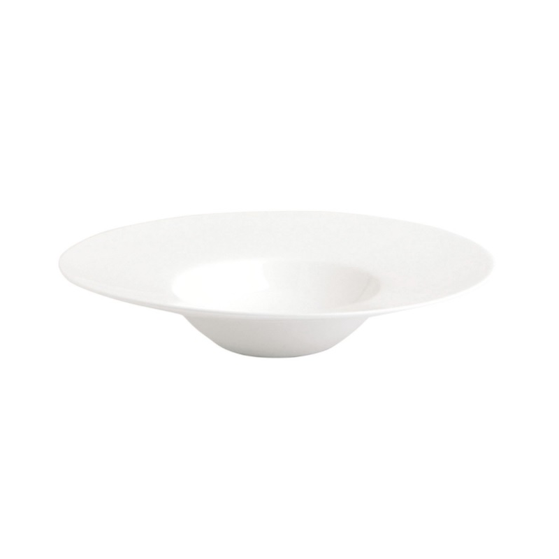 Plato de Porcelana Blanco con Diseño de Ala Grande: Ideal para Risottos, Pastas y Postres.