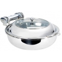 CHAFING DISH REDONDO CON TAPA DE CRISTAL Y CUBETA-INSERTO INOX. MEDIDAS: 39X50X18 CM.