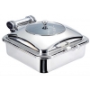 CHAFING DISH REDONDO CON TAPA DE CRISTAL Y CUBETA-INSERTO INOX. MEDIDAS: 39X50X18 CM.