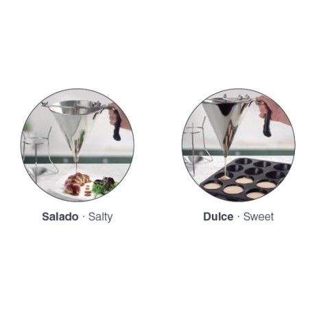 Embudo dosificador con soporte en acero inoxidable dos litros