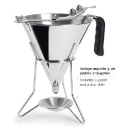 Embudo dosificador con soporte en acero inoxidable dos litros