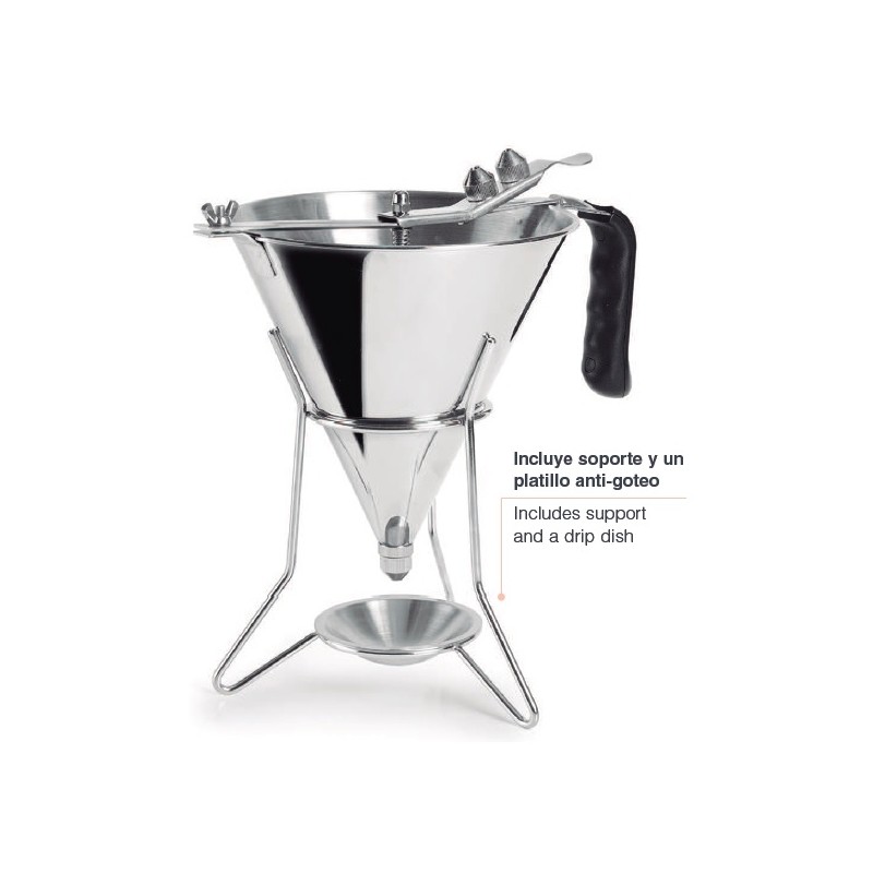 Embudo dosificador con soporte en acero inoxidable dos litros