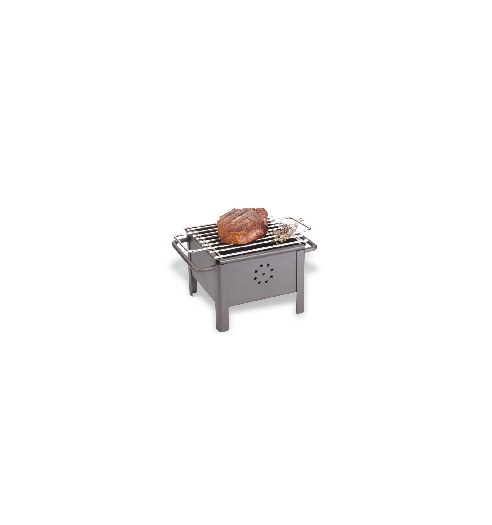 Mini barbacoa de sobremesa de acero inoxidable con cajón para cenizas  Omega. Dimensiones: 15 x 15