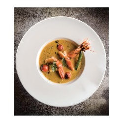 Doce platos llanos de Ø27 cm de porcelana bone china de alta calidad.