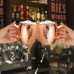 Jarra de acero inoxidable para mojitos en cobre martillado y asa dorada