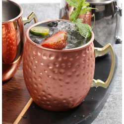 Jarra de acero inoxidable para mojitos en cobre martillado y asa dorada