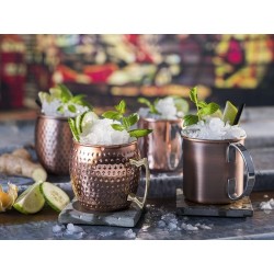 Jarra de acero inoxidable para mojitos en cobre martillado y asa dorada